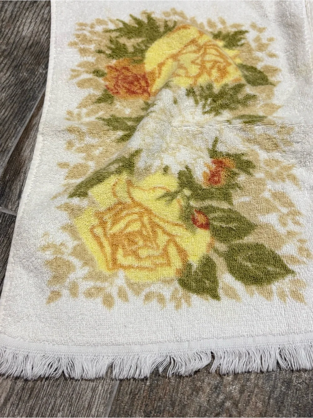 Vtg Cannon Floral Hand Towel Guest Towel Set Lot Of 3 1970s Fringe Yellow MCM